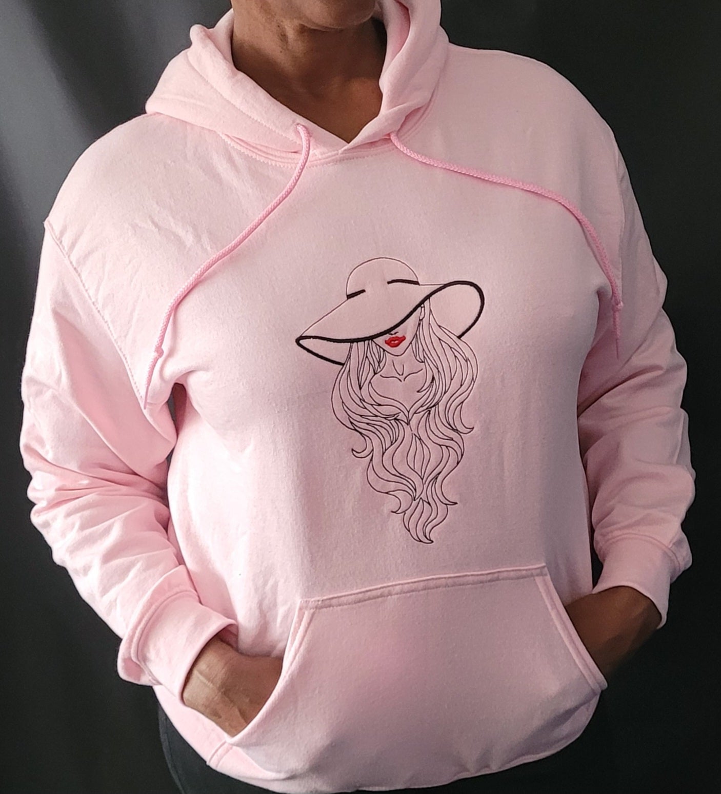 Hoodie with lady with hat design